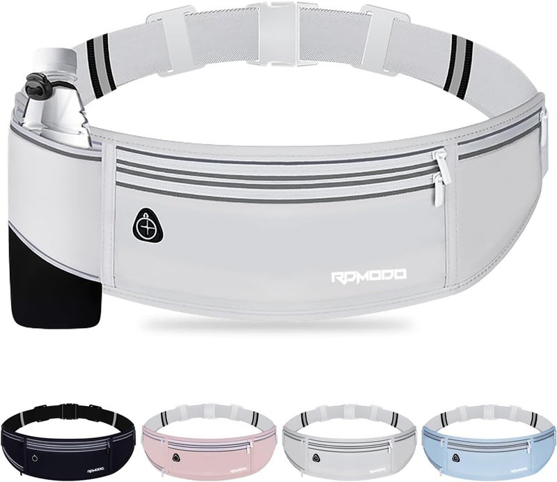 RDMODO Fanny Pack with Water Bottle Holder, Slim Running Hydration Belt for Women Men, Water Resistant Waist Pack for iPhone Samsung, No Bounce 4 Pockets Phone Holder for Running Walking Outdoor（Grey） - Image 1